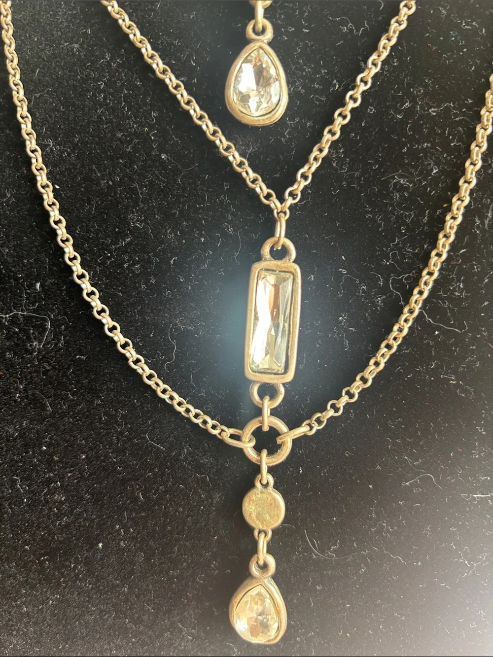 Elegant Gold-Tone Layered Necklace with Crystal Drops